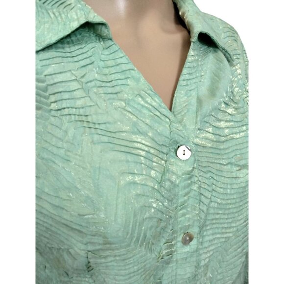 Scott Taylor Mint Green Textured Button-Up Long Sleeve Shirt Womens XL - Picture 3 of 7